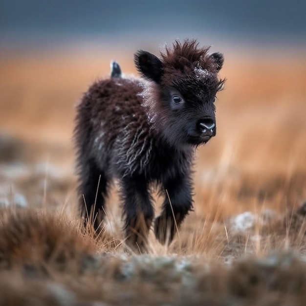 Adorabile bambino peloso yak giocoso