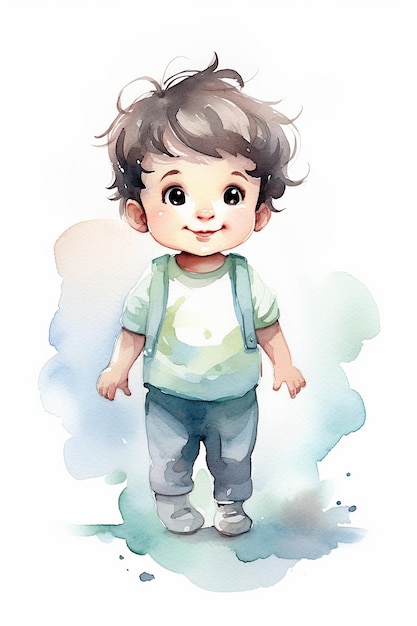 Adorabile bambino su illustrazione ad acquerello