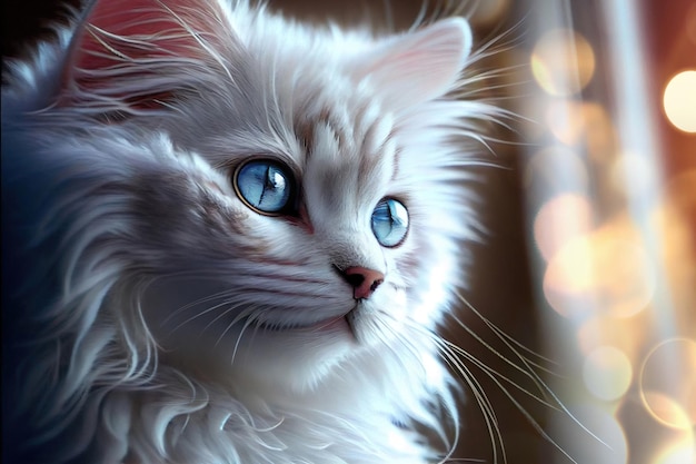 Adorabile bellissimo gattino che guarda attraverso il ritratto della finestra su uno sfondo scuro realizzato con Generati