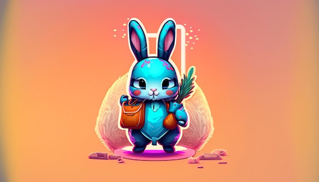 Adorabile Bunny Adventure Free Vector Coniglio carino con borsa di carote Icona del fumetto Illustrazione