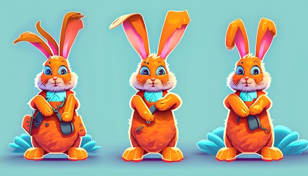 Adorabile Bunny Adventure Free Vector Coniglio carino con borsa di carote Icona del fumetto Illustrazione