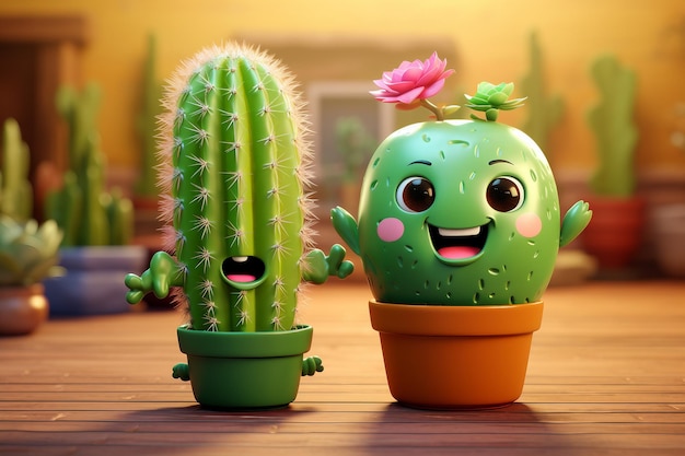 Adorabile cactus cartone animato con personalità