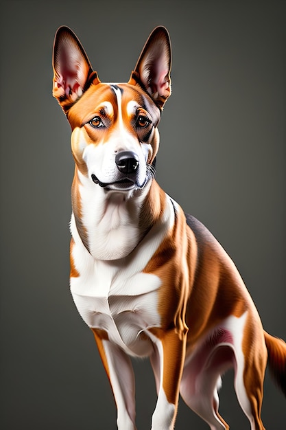 Adorabile cane Basenji su sfondo scuro Ritratto di cane carino Arte digitale