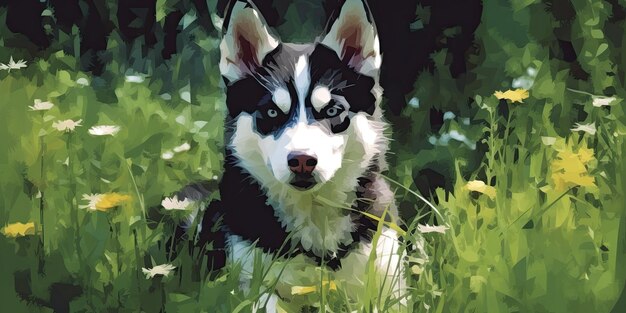 Adorabile cane husky siberiano in erba