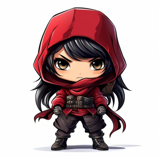 Adorabile chibi bandito ragazza illustrazione su sfondo bianco Generativa AI