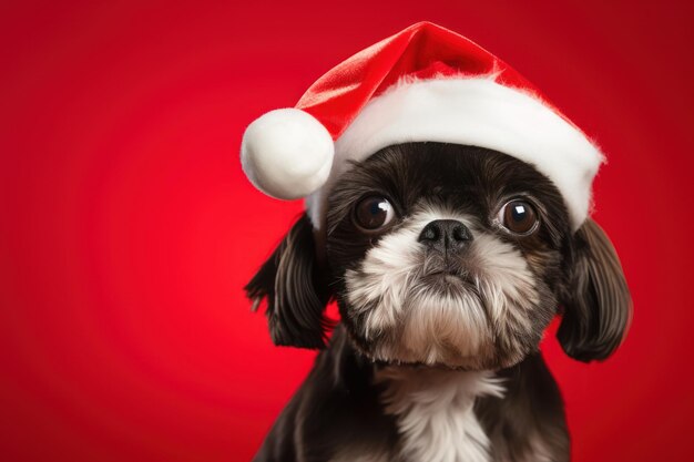 Adorabile cucciolo con un cappello di Babbo Natale che entra nello spirito natalizio AI generativa