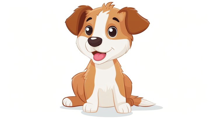 Foto adorabile cucciolo di cartone animato seduto con occhi grandi e un sorriso felice