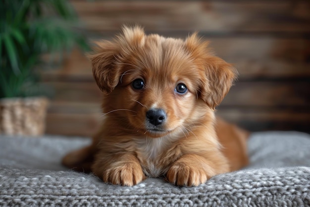 Adorabile cucciolo peloso con occhi teneri