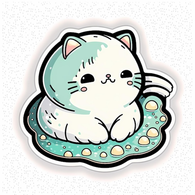 adorabile e simpatico gatto kawaii Sticker Design Illustration