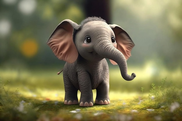 Adorabile elefantino che passeggia attraverso una foresta verde