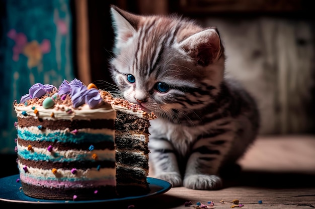 Adorabile gattino che festeggia un compleanno IA generativa