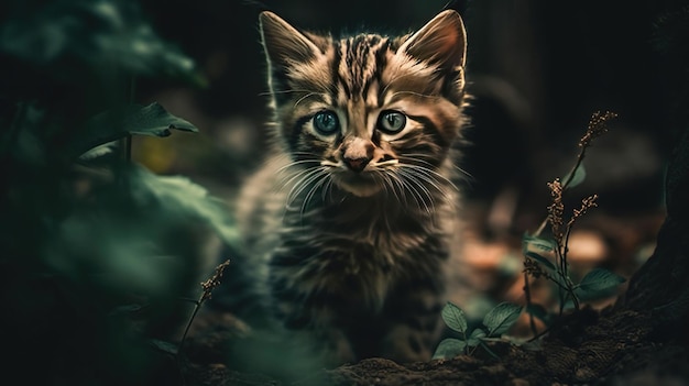 Adorabile gattino che si imbarca in una curiosa esplorazione Gli occhi pieni di meraviglia