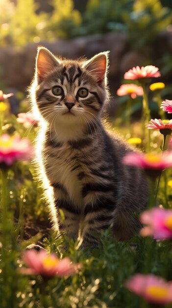 Adorabile gattino in un bellissimo giardino Generato dall'intelligenza artificiale