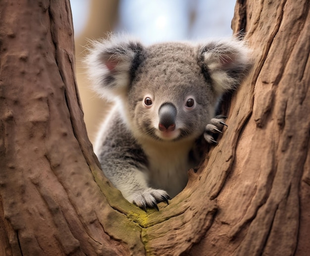 Adorabile koala appollaiato su un albero IA generativa
