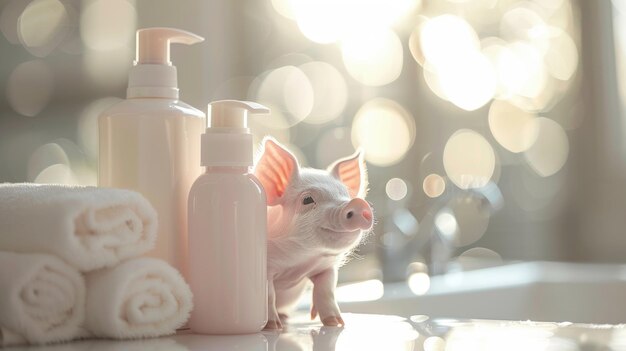 Adorabile maiale spa pig carino e coccolato maiale godendo di trattamenti spa rilassanti un affascinante e delizioso