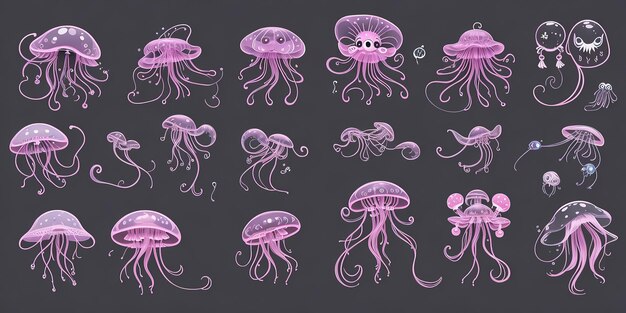 Adorabile medusa stilizzata Una collezione di personaggi alieni dei cartoni animati