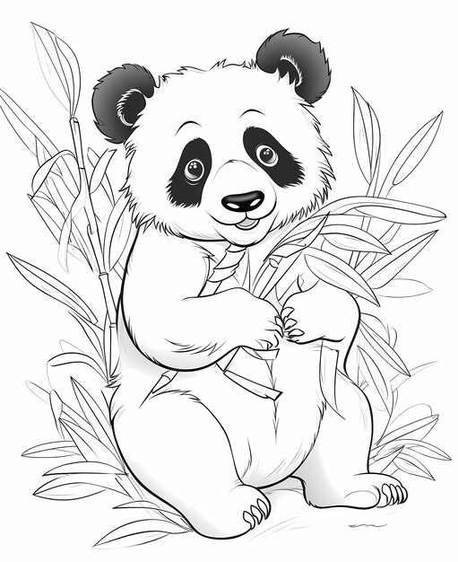 Adorabile panda che mangia bambù Pagina da colorare divertente per bambini