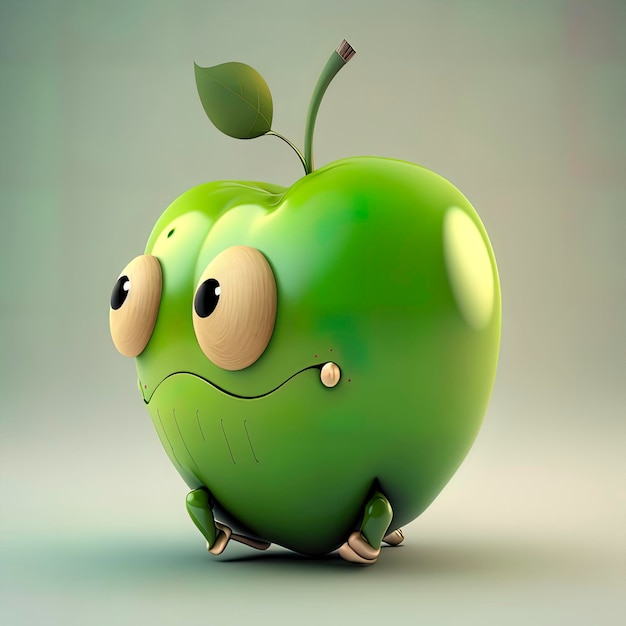 Adorabile personaggio animato di mela verde