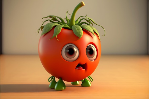 Adorabile personaggio di pomodoro - Rendering 3D - AI generativa