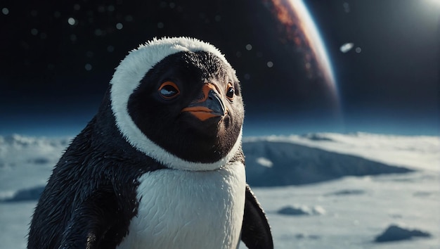 Adorabile pinguino spaziale.