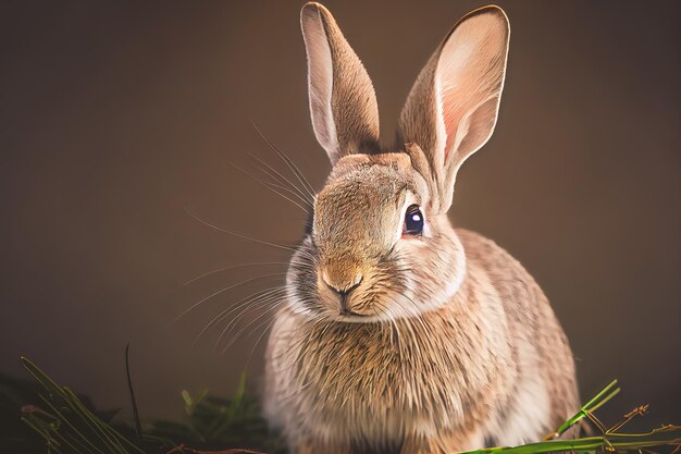 Adorabile primo piano di un piccolo coniglio seduto in mezzo all'erba verde Perfetto per mostrare il lato carino e soffice della natura