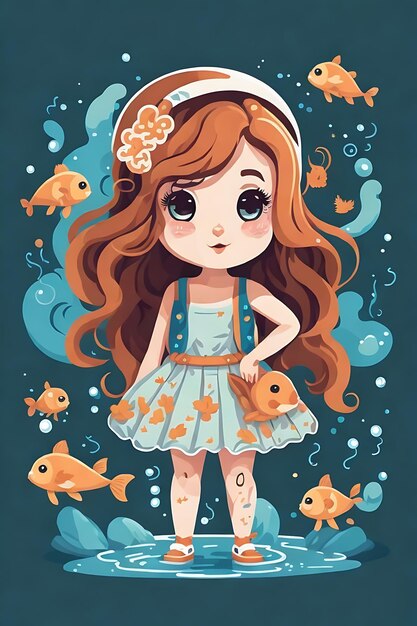 adorabile ragazza Pisces disegno piatto adesivo vettore senza sfondo