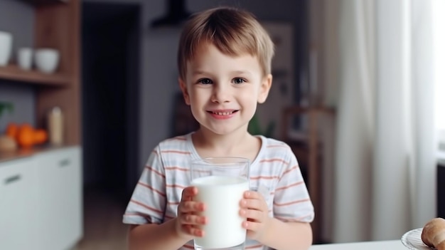 Adorabile ragazzino che sorseggia latte L'IA generativa