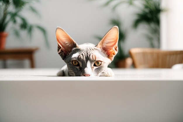 Adorabile ritratto del gatto sphynk in una stanza interna