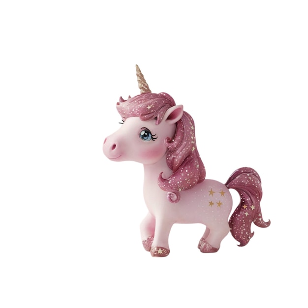 Adorabile unicorno rosa con stelle isolate su sfondo bianco
