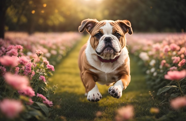 Adorabili cani carta da parati banner con ritratto di bulldog inglese con testo in spazio di copia