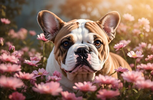 Adorabili cani carta da parati banner con ritratto di bulldog inglese con testo in spazio di copia