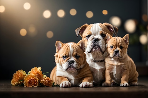 Adorabili cani carta da parati banner con ritratto di bulldog inglese con testo in spazio di copia