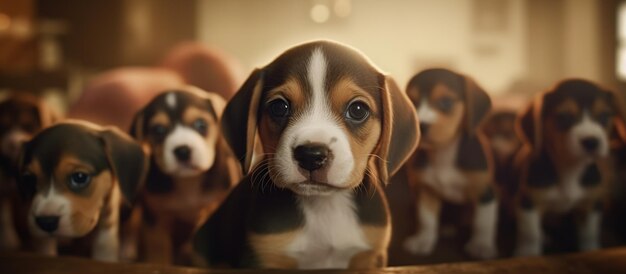 Adorabili cuccioli di beagle nella loro residenza IA generativa