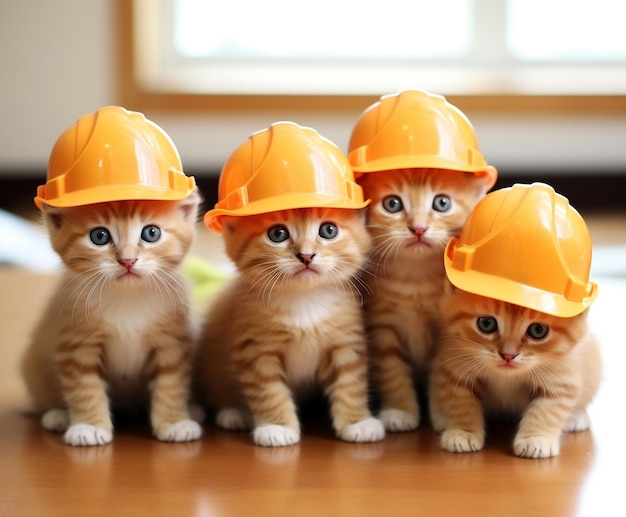 Adorabili gattini in cappelli da costruzione IA generativa