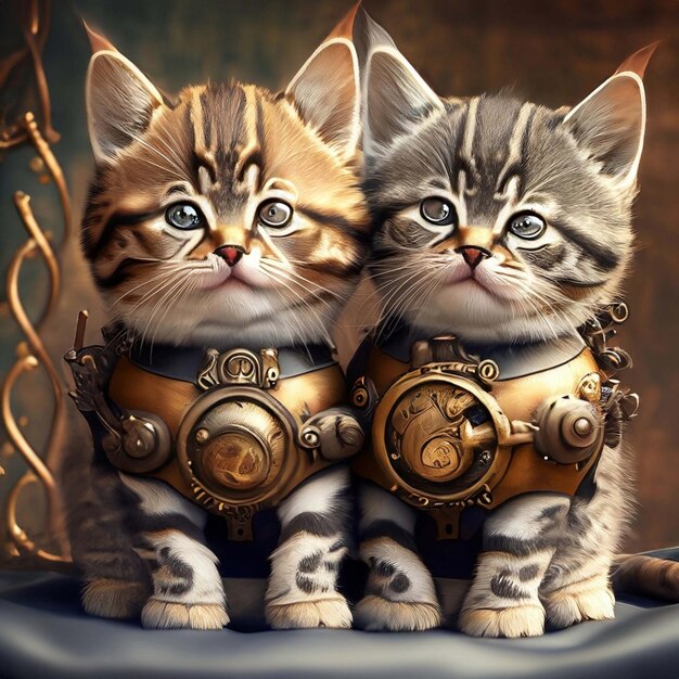 Adorabili gattini rossi steampunk 3d rannicchiati insieme in un'accogliente fortezza coperta