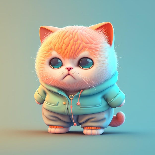adorabili personaggi di gatti in 3D indossano abiti carini e divertenti e colorati