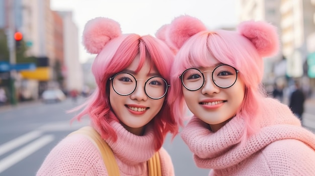 Adorabili ragazze asiatiche gatto K pop stile IA generativa