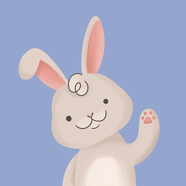 Adorable Cartoon Bunny Waving on Blue Background