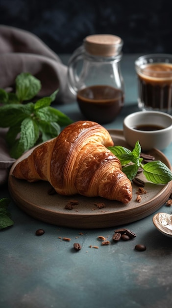 adoro il caffè appena fatto su un tavolo, un cornetto piccolo 4