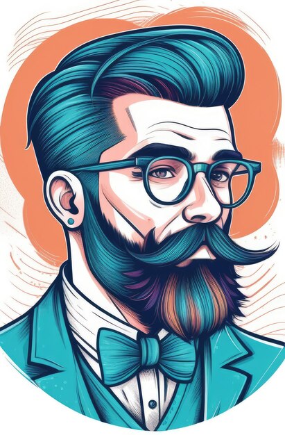 adulto caucasico hipster alla moda uomo con occhiali e abito illustrazione di incisione elegante