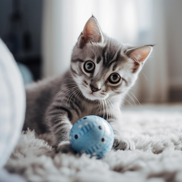 Aegean Kitten che salta su una palla giocattolo
