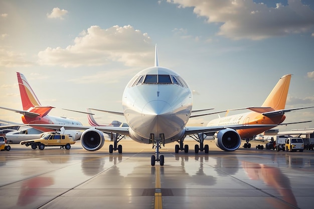 Aerei sulla pista di un aeroporto moderno