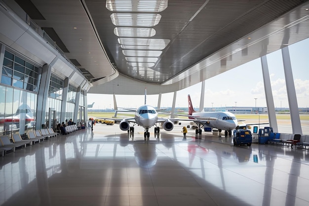 Aerei sulla pista di un aeroporto moderno