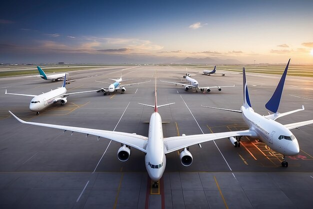 Aerei sulla pista in un aeroporto moderno