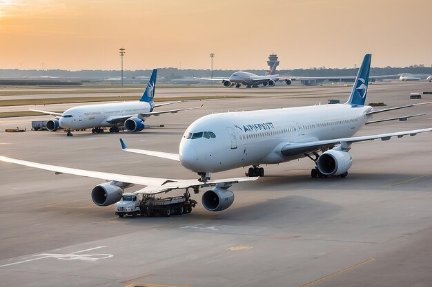 Aerei sulla pista in un aeroporto moderno