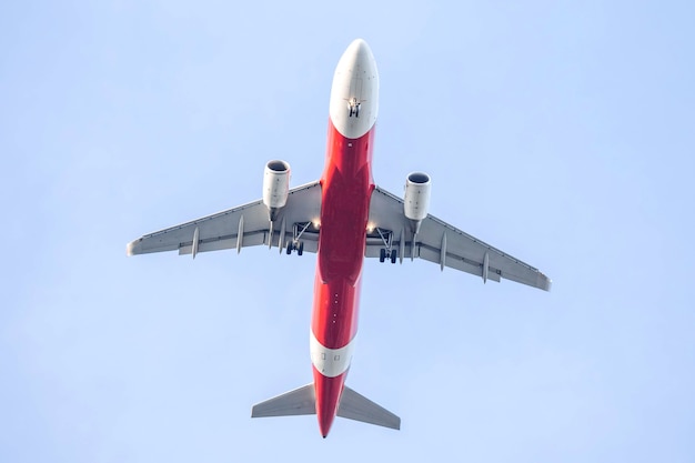 Aereo che vola in un cielo blu