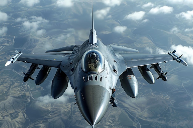 Aereo da combattimento militare F-16 della US Air Force con pilota partecipa alla guerra e alle operazioni militari speciali partecipa alla battaglia aerea