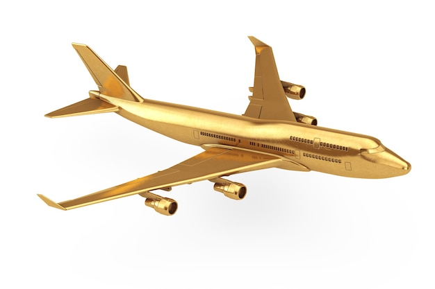 Aereo del passeggero Golden Jet su sfondo bianco. Rendering 3D