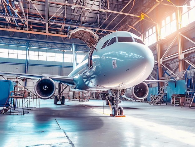 Aereo di linea in hangar di manutenzione