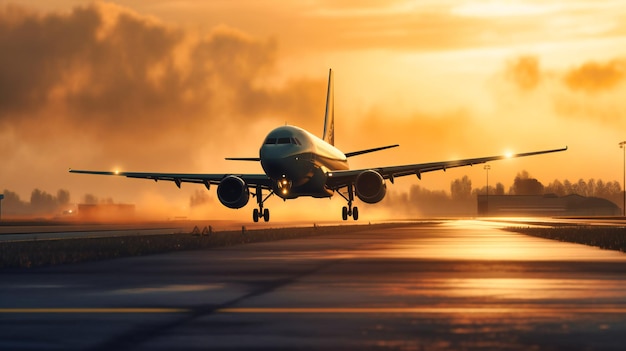 Aereo passeggeri in decollo sulla pista dell'aeroporto